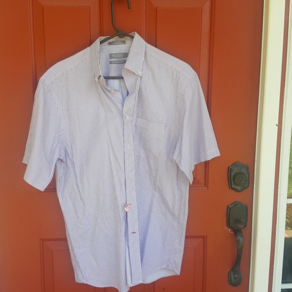 Men's lavender and White pinstripe short sleeve bu